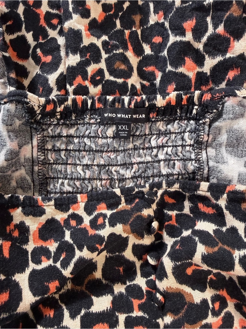 1001-Who What Wear Animal Print Smocked-Neck Mini Dress in Black, Tan, Rust - Picture 5 of 5